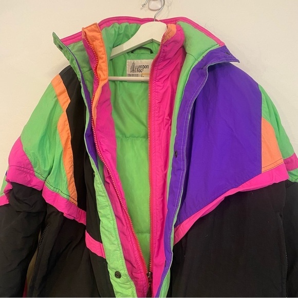 Vintage London Fog Black and Neon Jacket Size Large - Picture 9 of 12